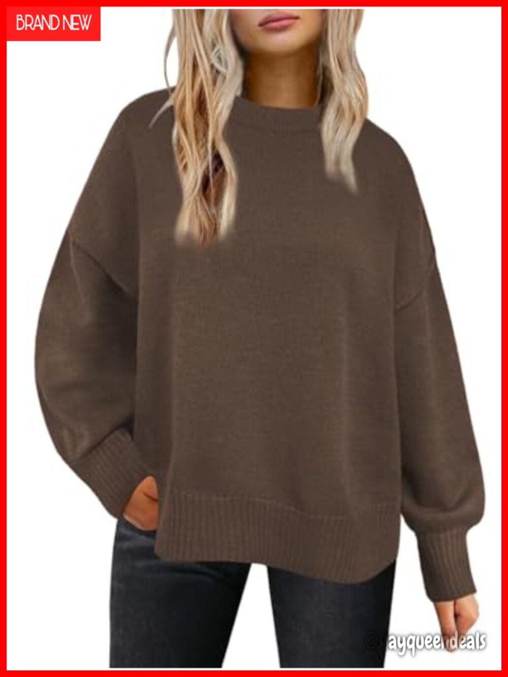 Oversized Crewneck Sweater Long Sleeve Side Slit Tunic Pullover Women